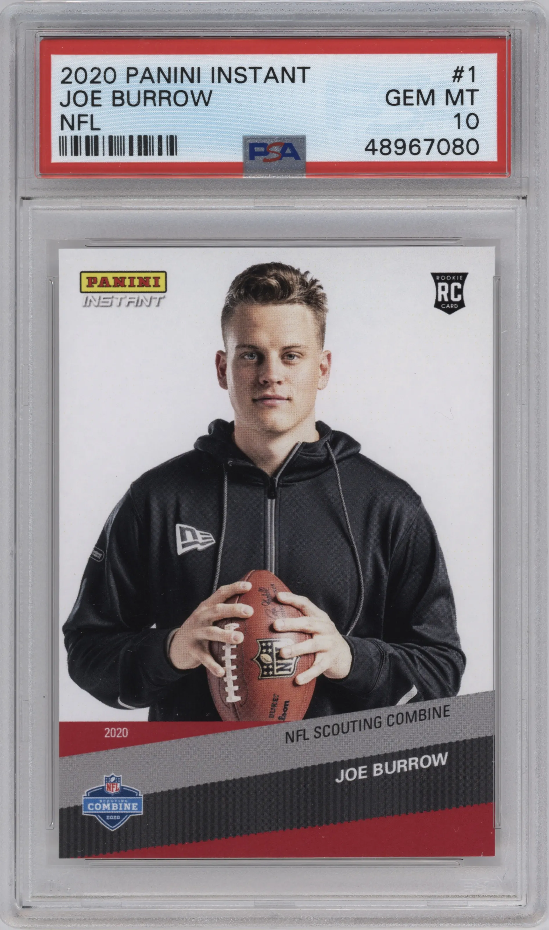 Joe Burrow  from the 2020 Panini Instant NFL set graded by PSA and given an overall grade of 10.