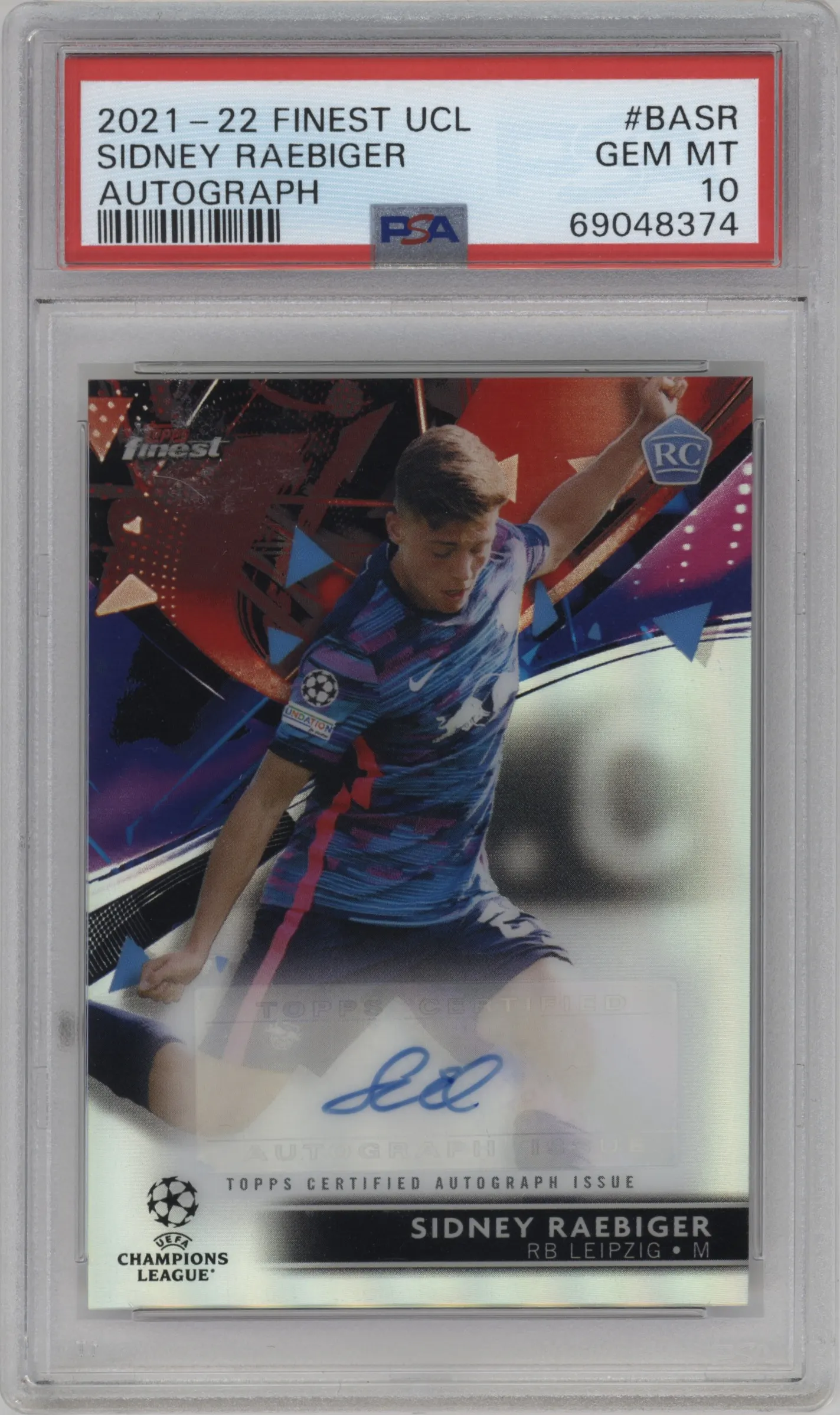 2021 Topps Finest UEFA Champions League Auto Sidney Raebiger #BA-SR PSA 10