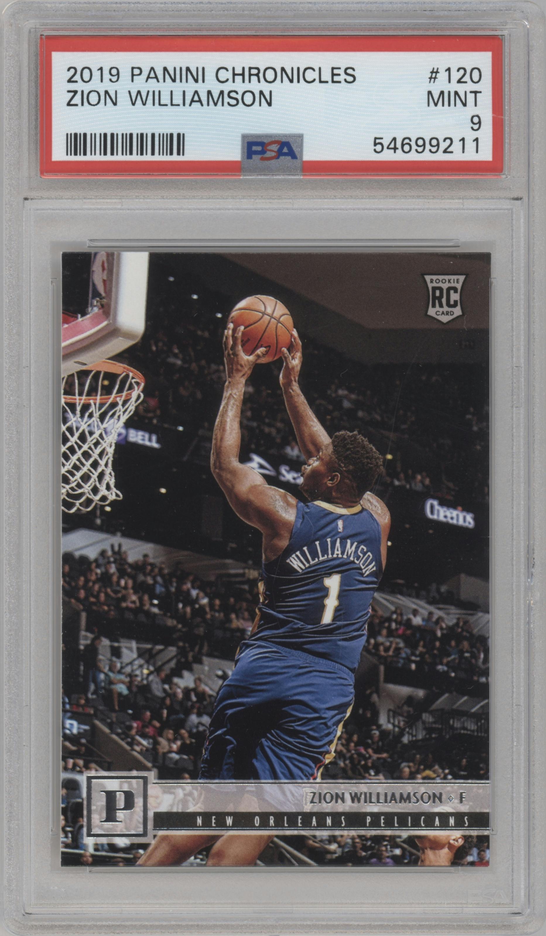 Zion Williamson from the 2019-20 Panini Chronicles  set graded by PSA and given an overall grade of 9.