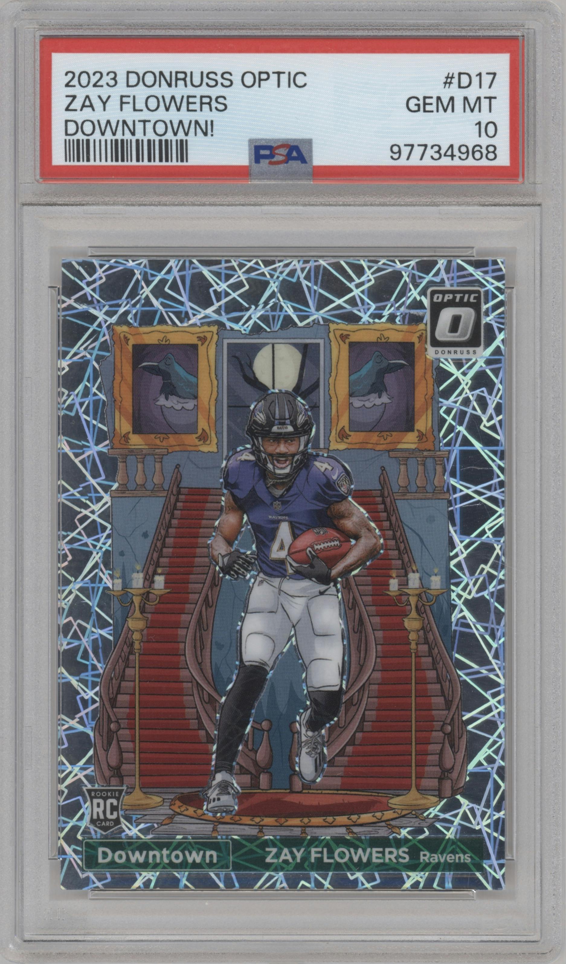 Zay Flowers from the 2023 Donruss Optic set graded by PSA and given an overall grade of 10.