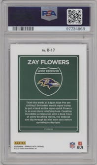Zay Flowers from the 2023 Donruss Optic set graded by PSA and given an overall grade of 10.