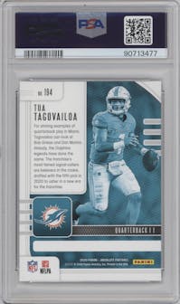 Tua Tagovailoa from the 2020 Panini Absolute set graded by PSA and given an overall grade of 10.