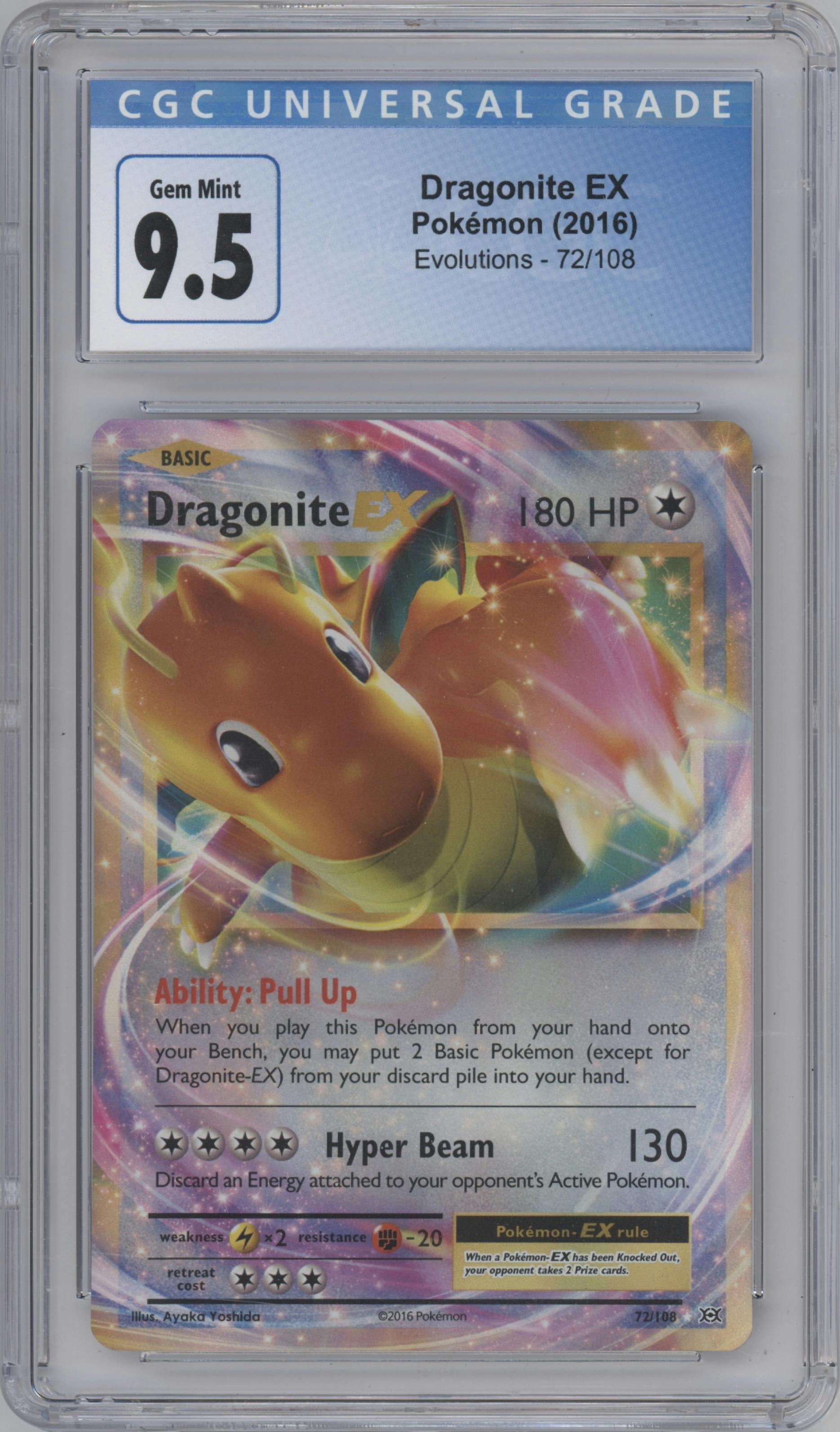 Dragonite EX from the 2016 Pokemon XY set graded by CSG and given an overall grade of 9.5.