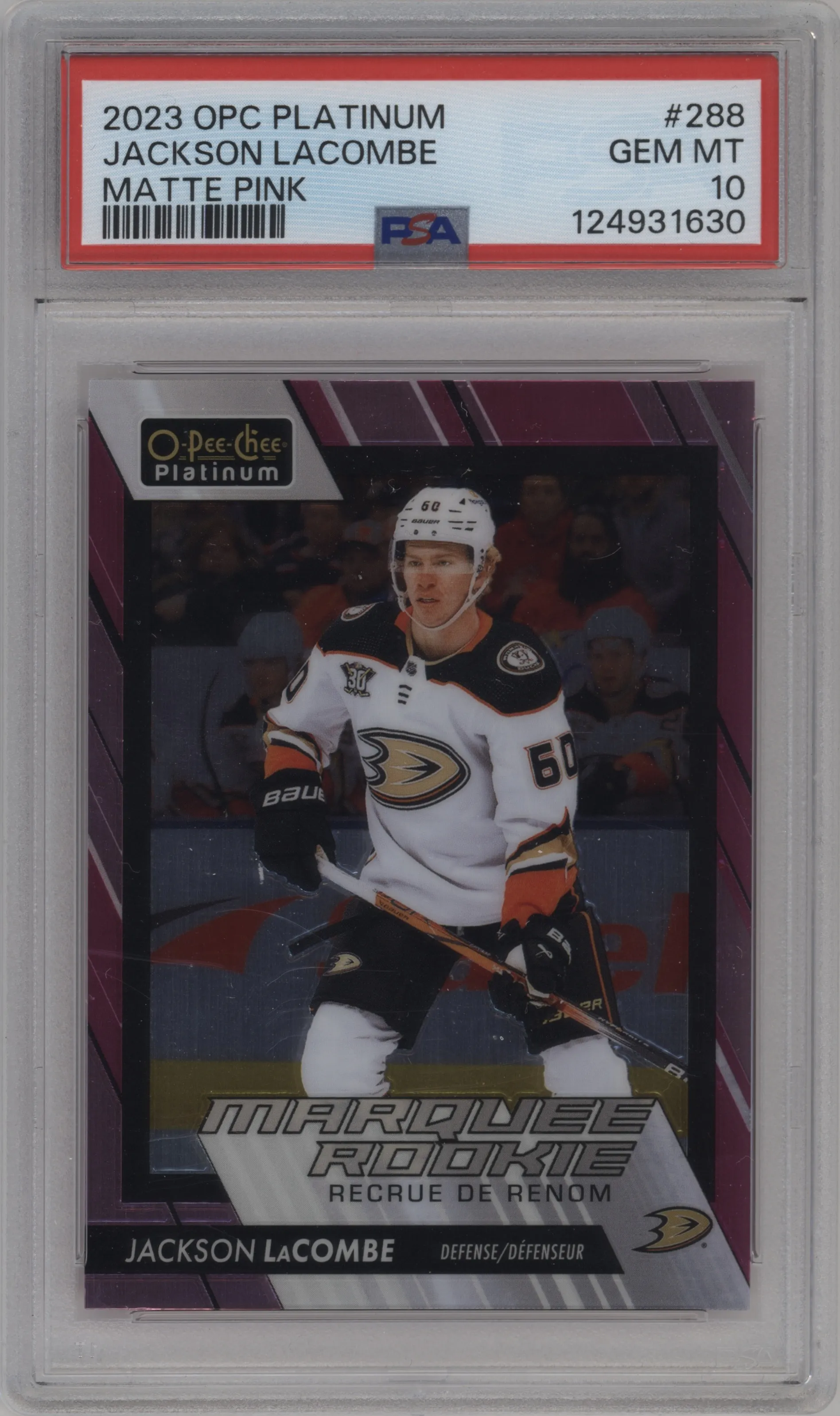 2023 O-Pee-Chee Platinum Jackson LaCombe Matte Pink #288 PSA 10