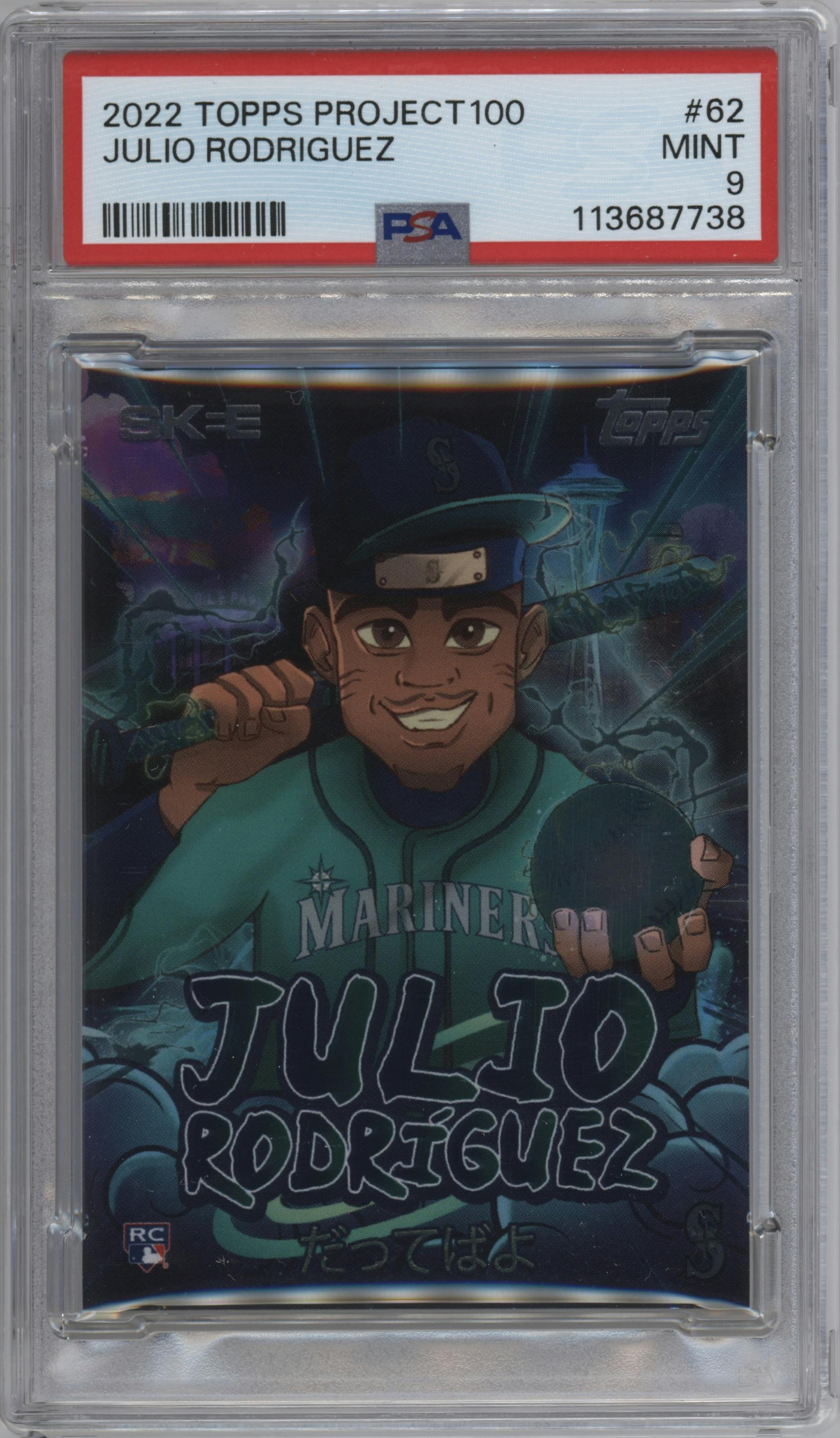 Julio Rodriguez from the 2022-23 Topps Project 100 set graded by PSA and given an overall grade of 9.