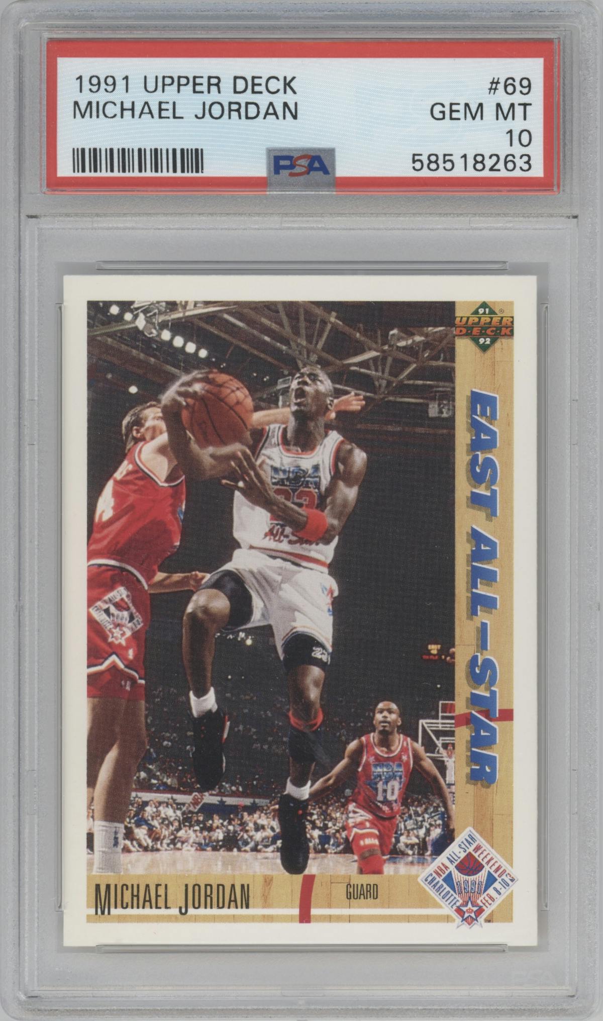 Michael Jordan from the 1991-92 Upper Deck set graded by PSA and given an overall grade of 10.