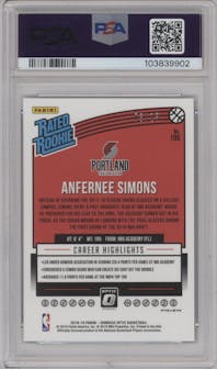 Anfernee Simons from the 2018-19 Panini Donruss Optic set featuring a Purple Stars FOTL parallel graded by PSA and given an overall grade of 10.