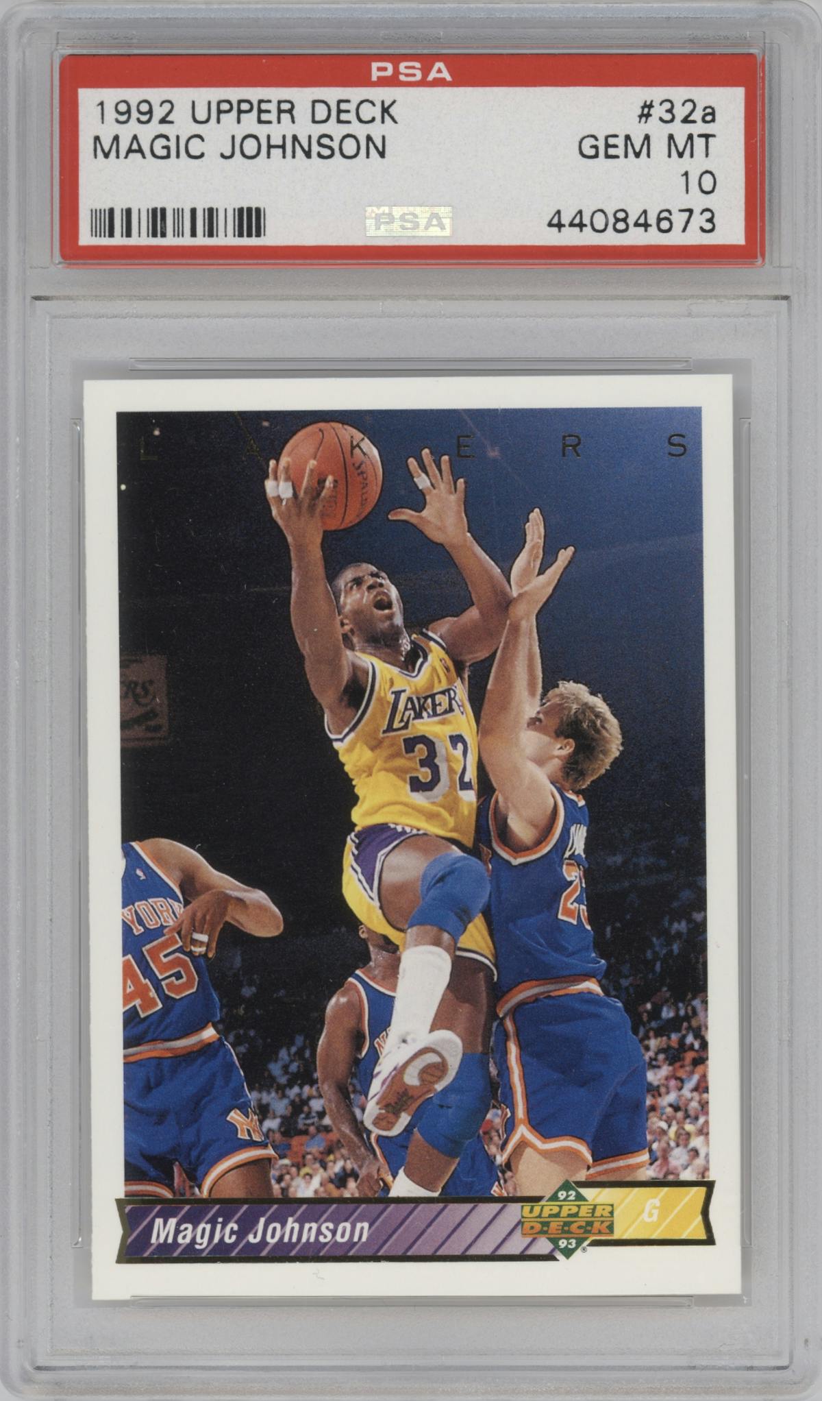 Magic Johnson from the 1992-93 Upper Deck  set graded by PSA and given an overall grade of 10.