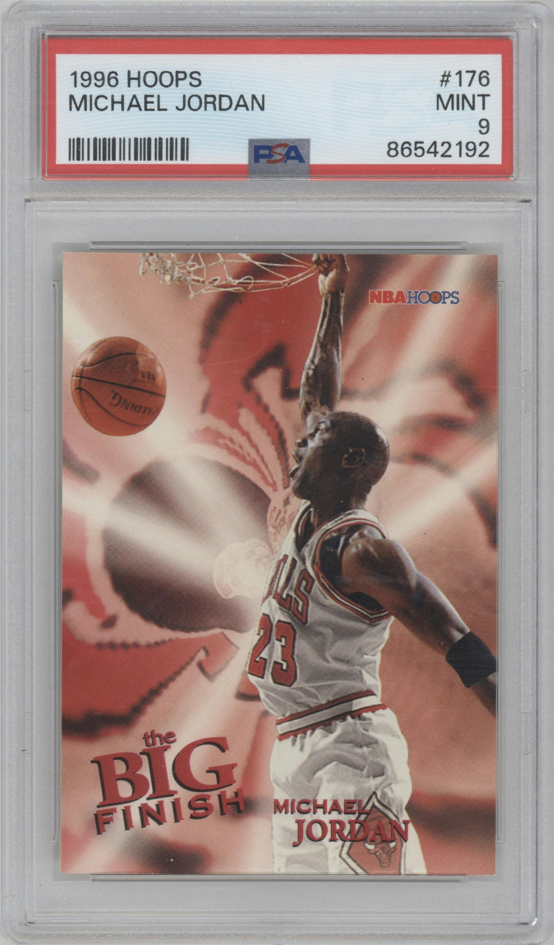 Michael Jordan from the 1996-97 NBA Hoops set graded by PSA and given an overall grade of 9.