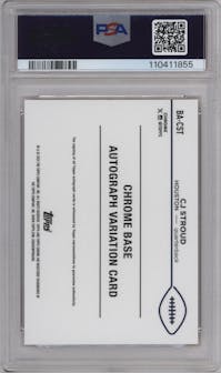CJ Stroud from the 2024 Topps Chrome set featuring a Orange Wave Refractor parallel graded by PSA and given an overall grade of 9.