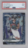 DeVonta Smith from the 2024 Panini Prizm set featuring a Navy Camo parallel graded by PSA and given an overall grade of 9.
