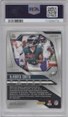 DeVonta Smith from the 2024 Panini Prizm set featuring a Navy Camo parallel graded by PSA and given an overall grade of 9.