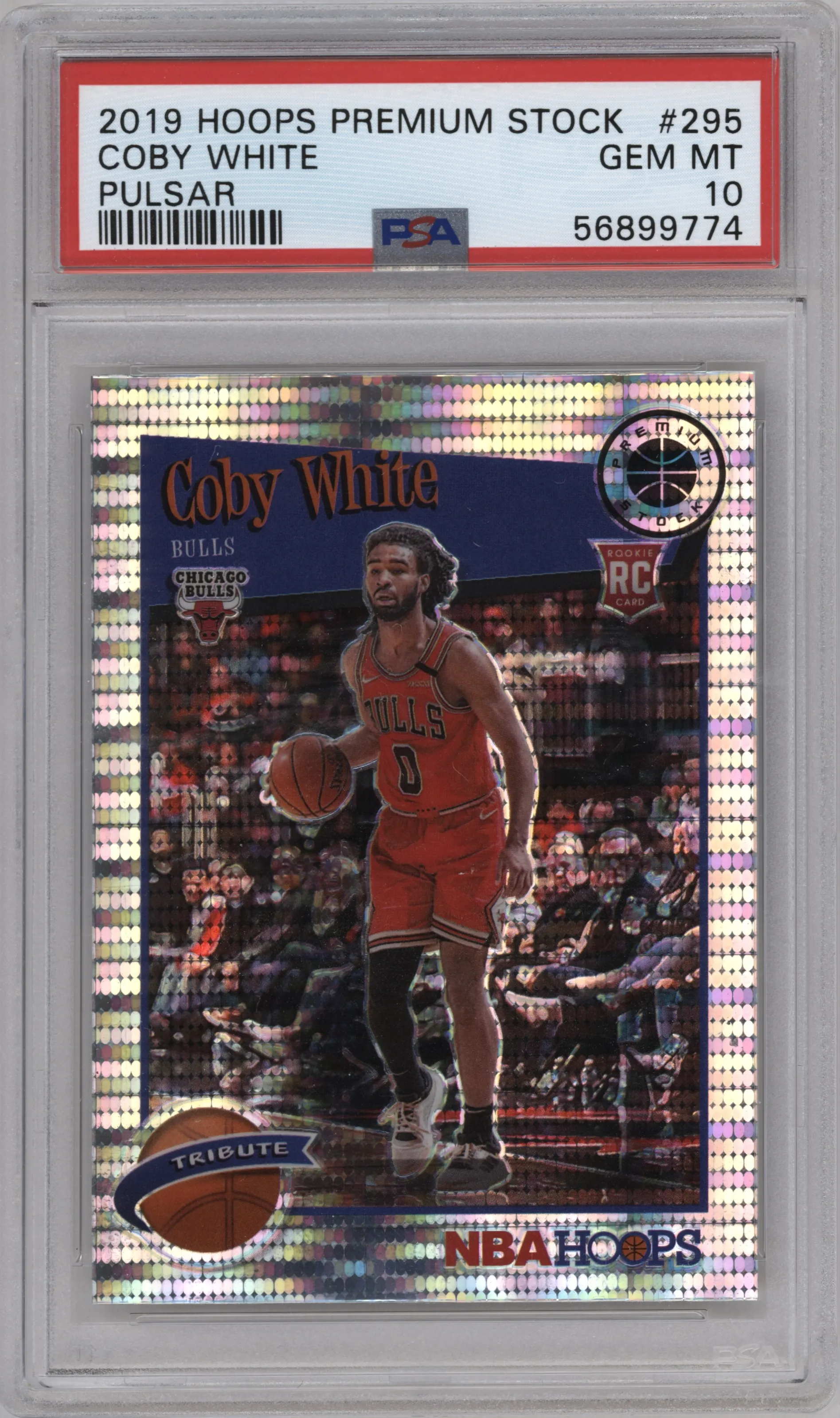 2019 Panini Hoops Premium Stock Tribute Coby White Pulsar PSA 10