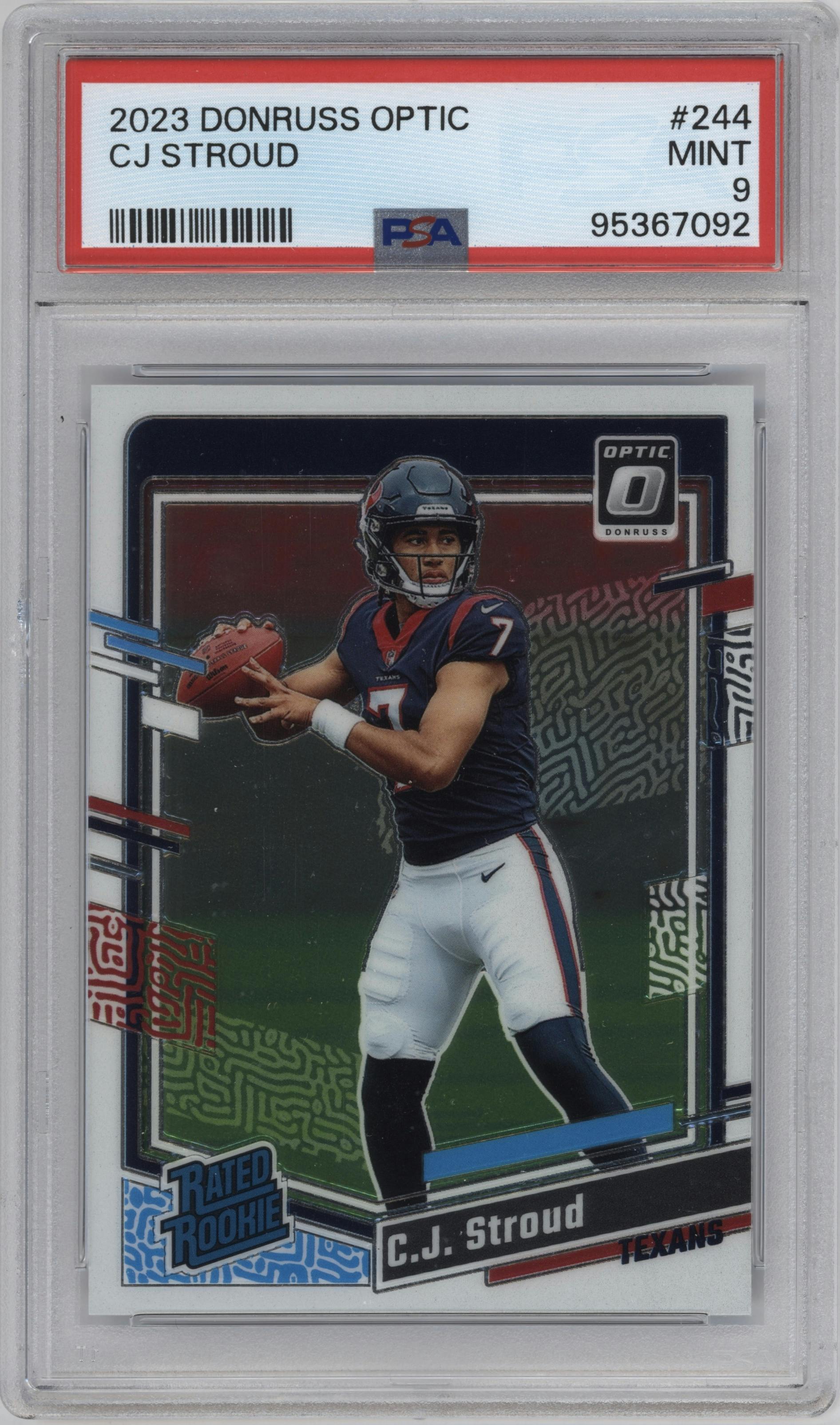 C.J. Stroud from the 2023 Donruss Optic set graded by PSA and given an overall grade of 9.