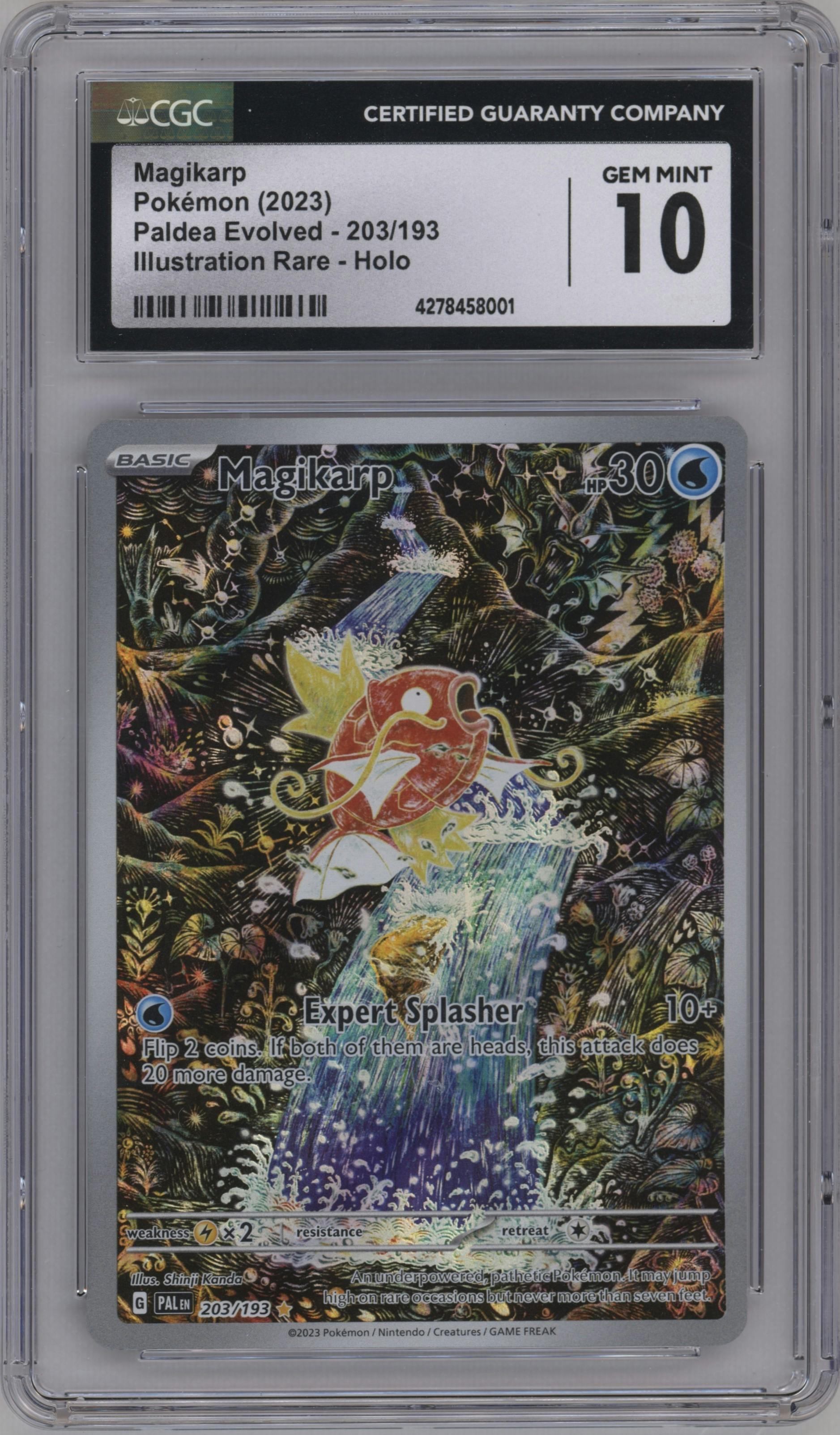 Magikarp from the 2023 Pokemon SV set graded by CSG and given an overall grade of 10.