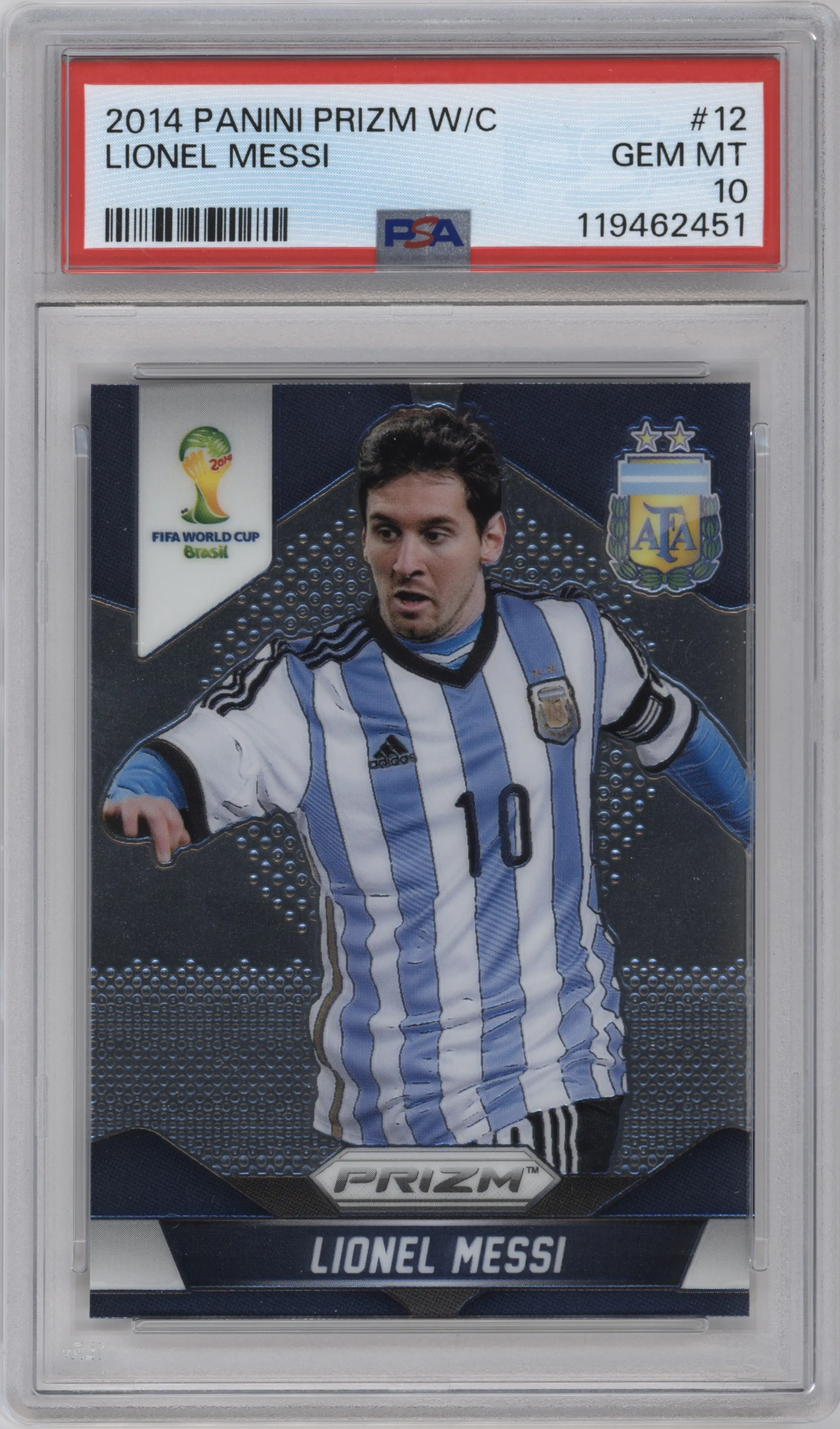 2014 Panini Prizm World Cup Argentina Lionel Messi #12 PSA 10