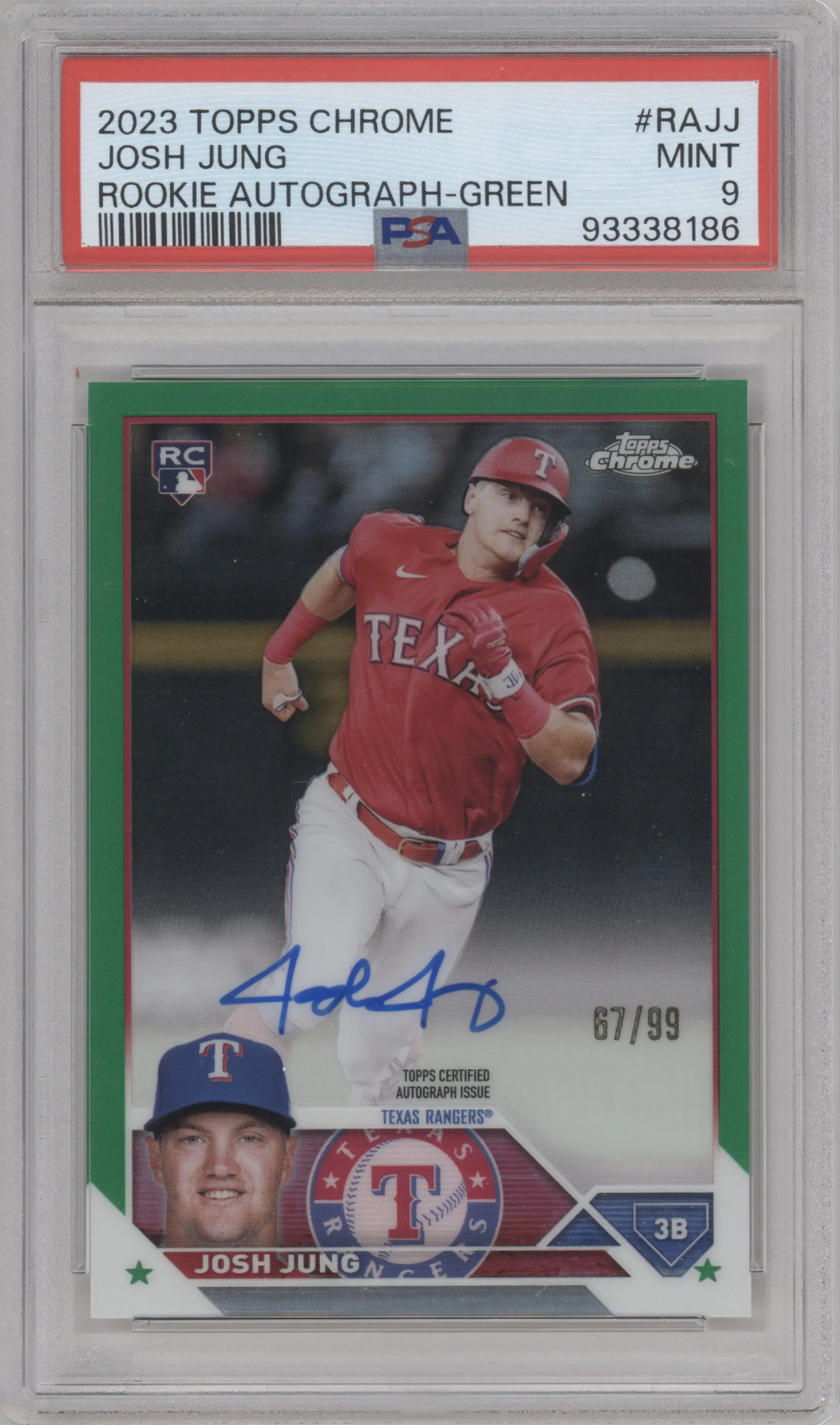 2023 Topps Chrome Rke.Auto Josh Jung Green Refractor PSA 9