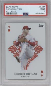 Shohei Ohtani from the 2023 Topps set graded by PSA and given an overall grade of 9.