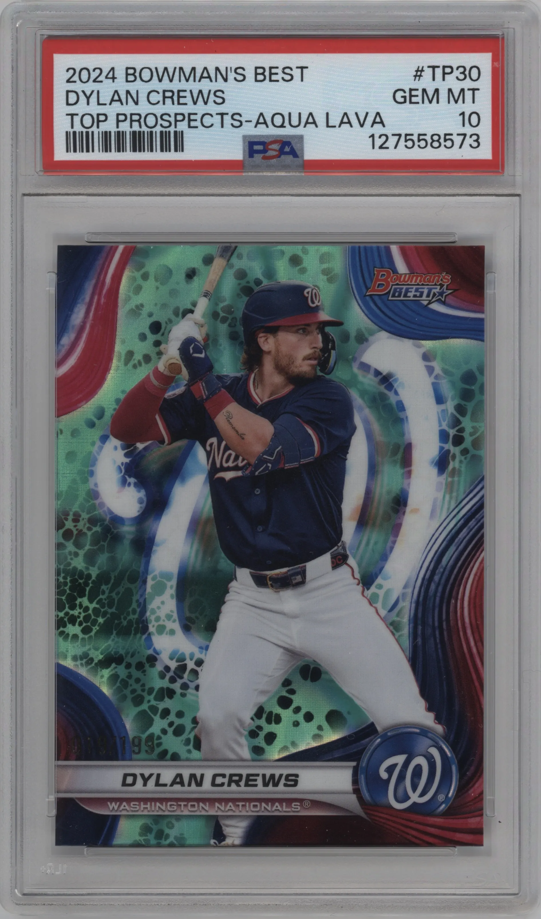 2024 Bowman's Best Top Prospects Dylan Crews Aqua Lava Refractor #TP-30 PSA 10