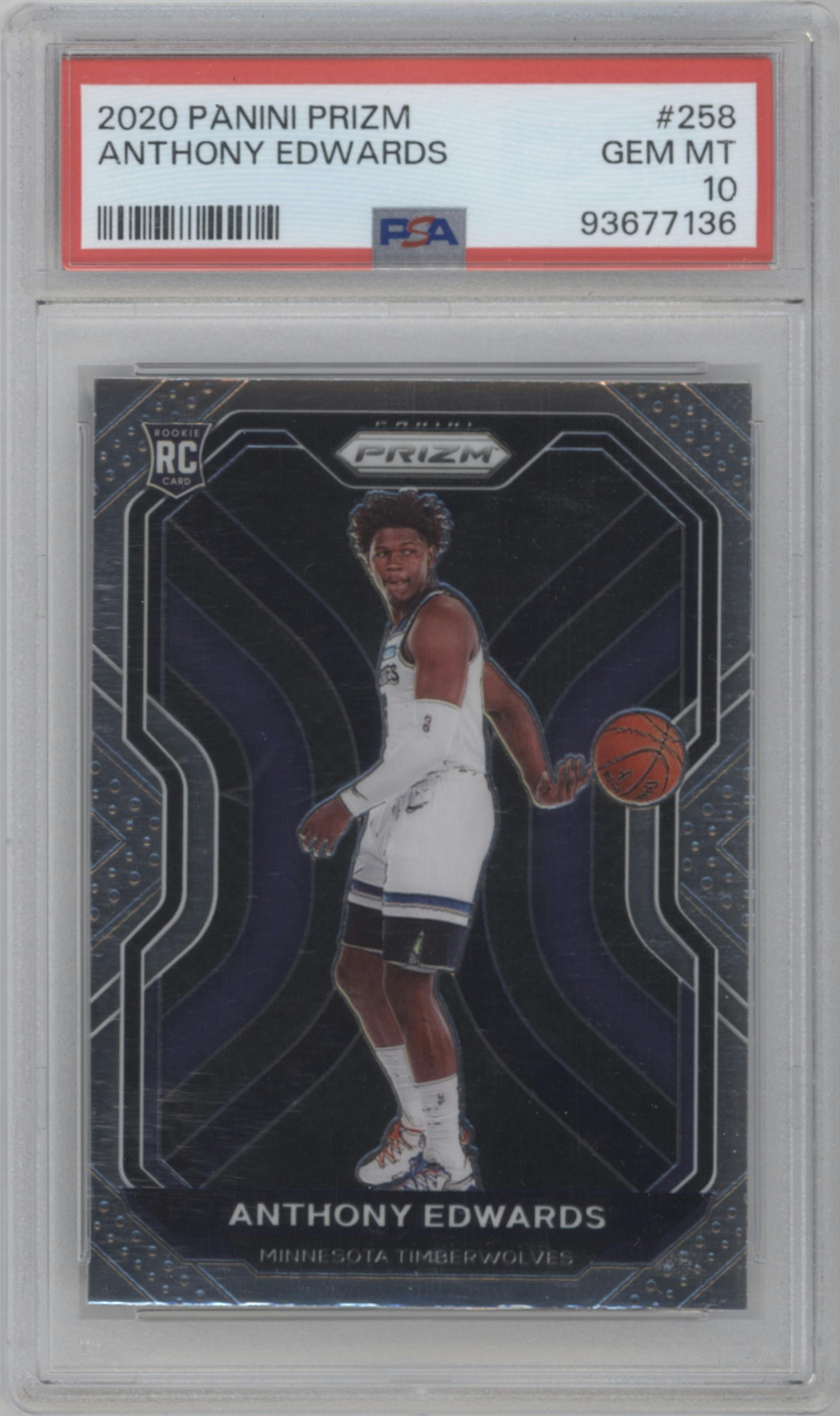 Anthony Edwards from the 2020-21 Panini Prizm set graded by PSA and given an overall grade of 10.