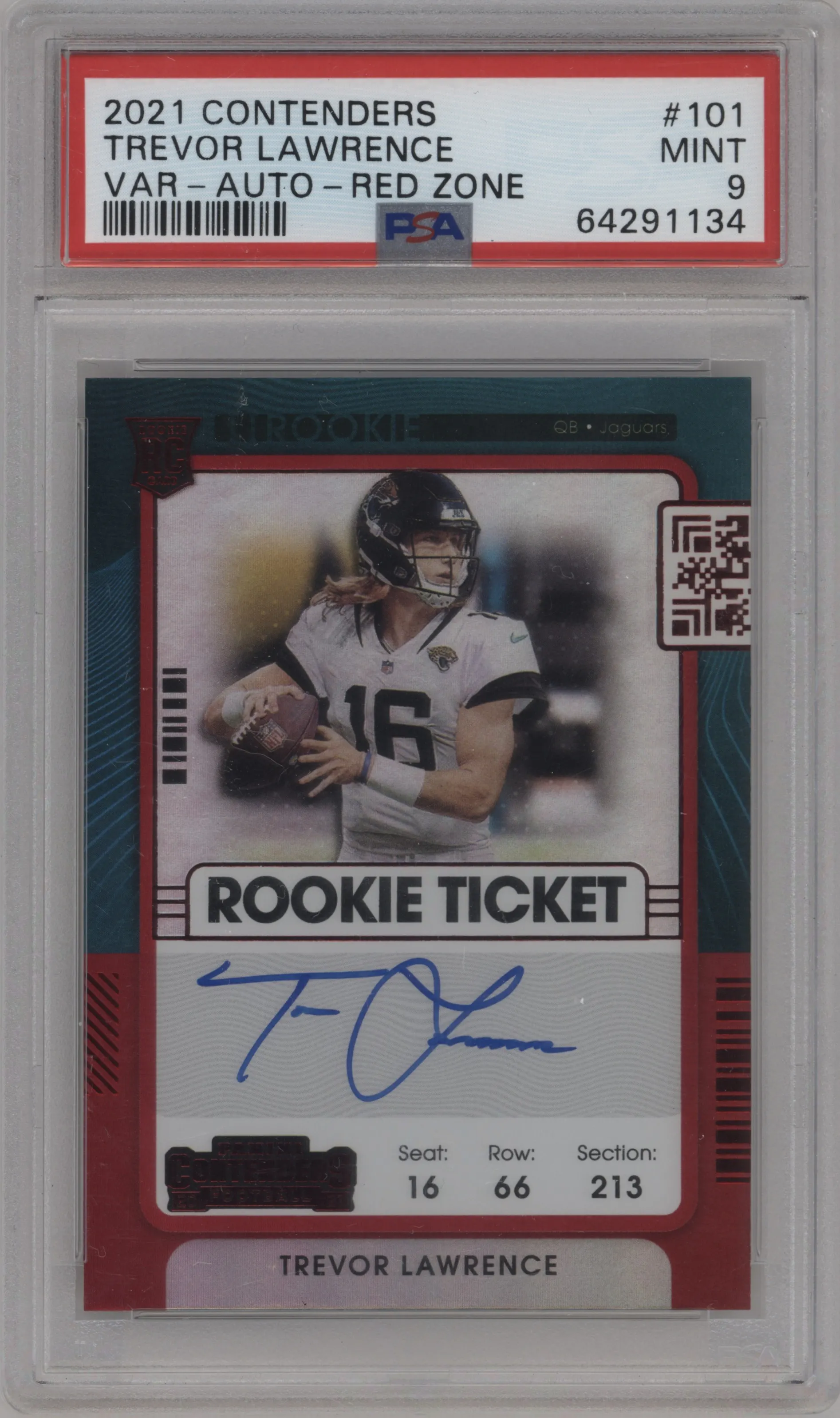 2021 Panini Contenders Rke.Tkt.Var. Trevor Lawrence Red Zone PSA 9