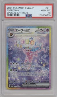 Espeon ex from the 2024 Pokemon SV JPN set graded by PSA and given an overall grade of 10.