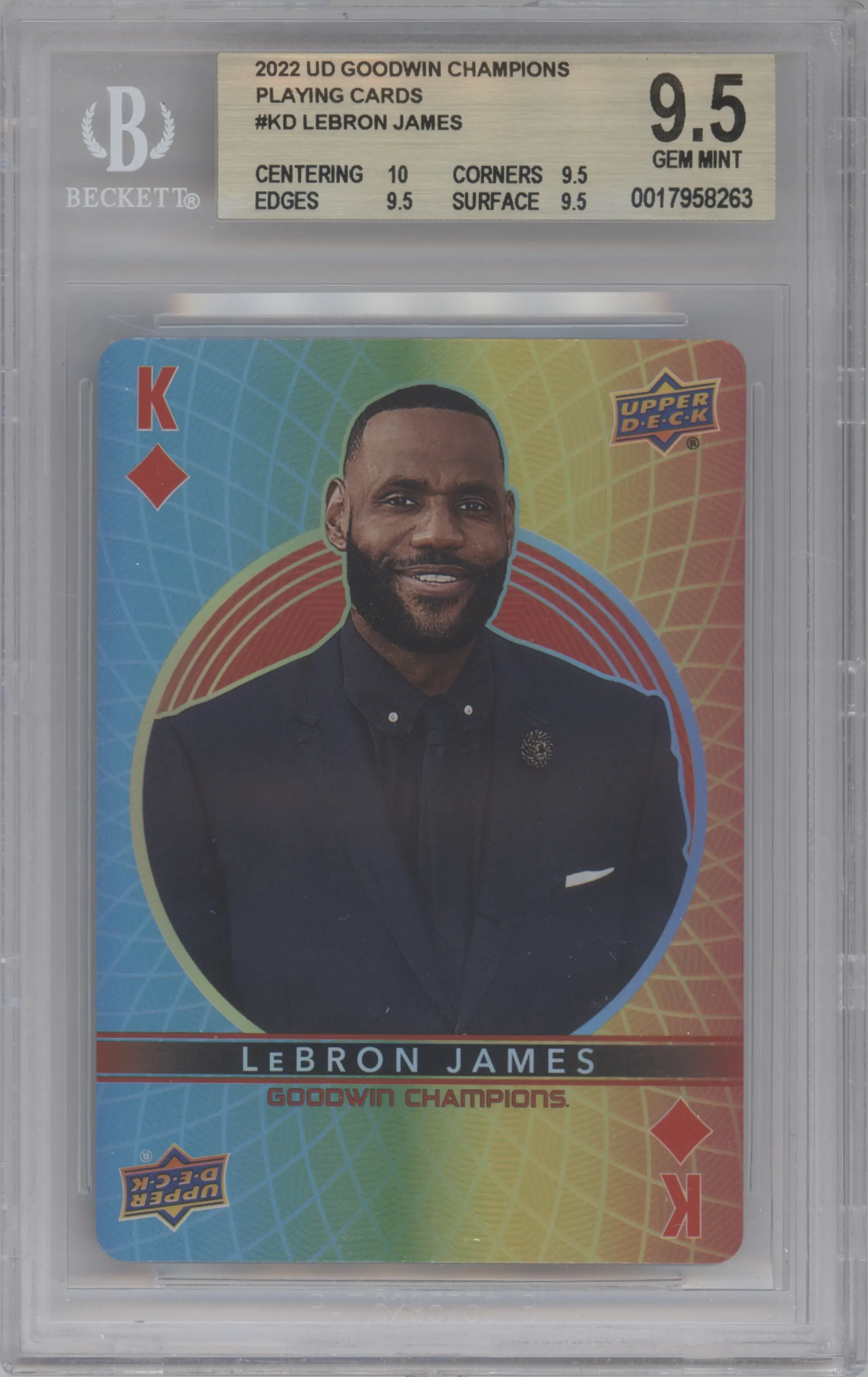 LeBron James from the 2022 UD Goodwin Champions set graded by Beckett and given an overall grade of 9.5.