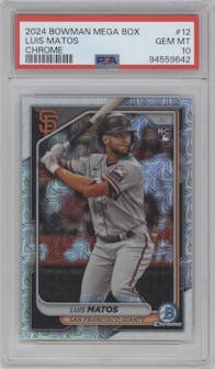 Luis Matos from the 2024 Bowman Mega Box set graded by PSA and given an overall grade of 10.