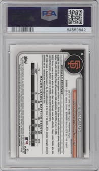 Luis Matos from the 2024 Bowman Mega Box set graded by PSA and given an overall grade of 10.