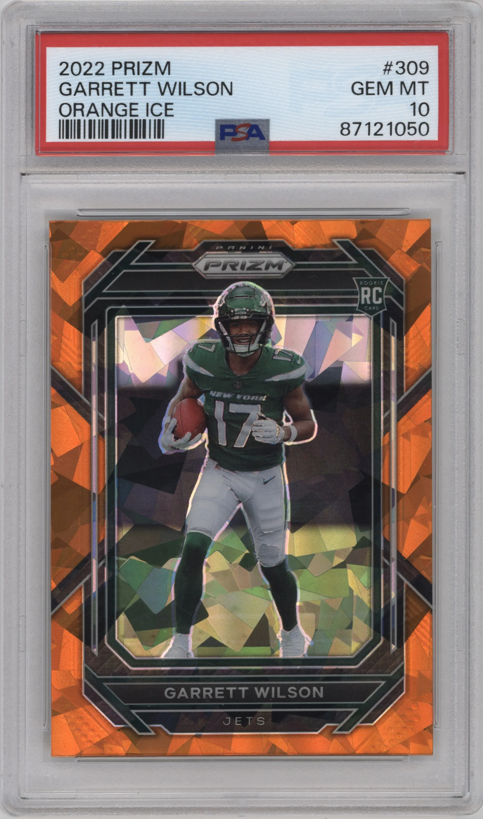 2022 Panini Prizm Garrett Wilson Orange Ice #309 PSA 10