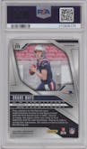 Drake Maye from the 2024 Panini Prizm set featuring a Pink Wave parallel graded by PSA and given an overall grade of 9.