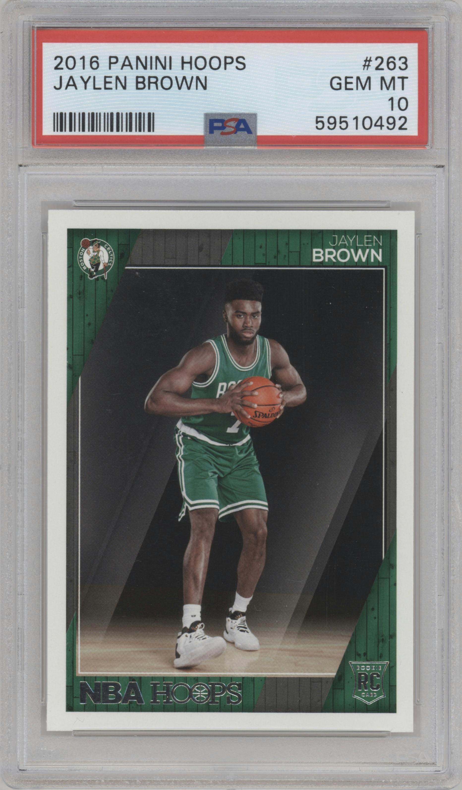Jaylen Brown from the 2016-17 Panini NBA Hoops set graded by PSA and given an overall grade of 10.