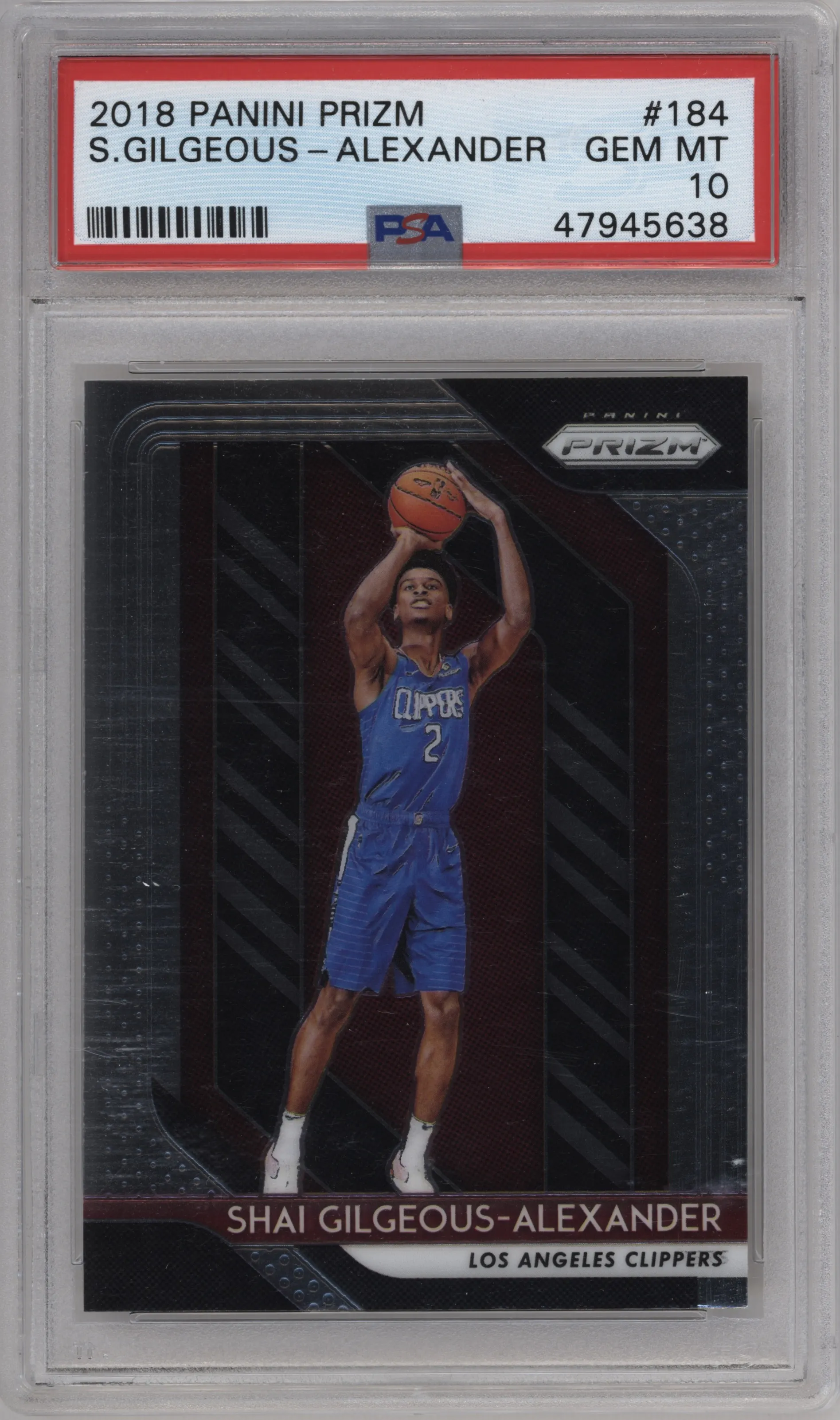 Shai Gilgeous-Alexander from the 2018-19 Panini Prizm set graded by PSA and given an overall grade of 10.