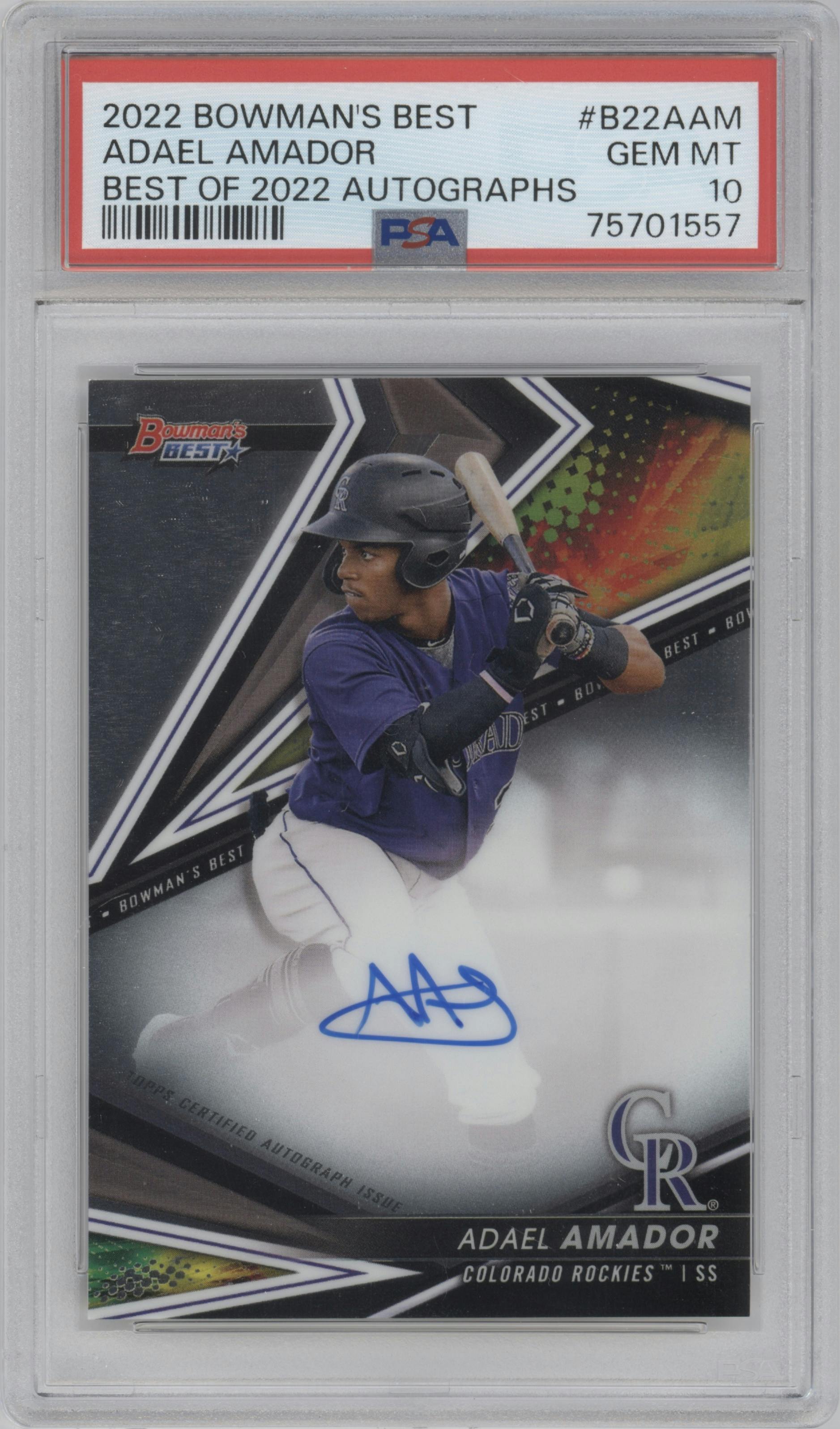 Adael Amador from the 2022 Bowman’s Best   set graded by PSA and given an overall grade of 10.