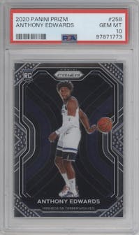 Anthony Edwards from the 2020-21 Panini Prizm set graded by PSA and given an overall grade of 10.