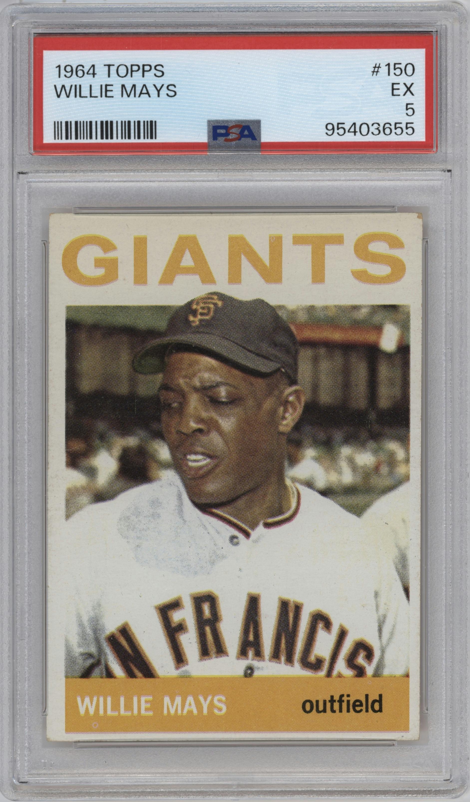 Willie Mays from the 1964 Topps set graded by PSA and given an overall grade of 5.
