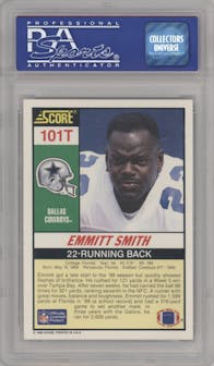 Emmitt Smith from the 1990 Score set graded by PSA and given an overall grade of 9.