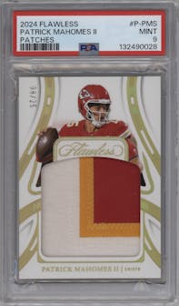 Patrick Mahomes II from the 2024 Panini Flawless set graded by PSA and given an overall grade of 9.