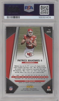 Patrick Mahomes II from the 2017 Panini Prizm set featuring a Pink Prizm parallel graded by PSA and given an overall grade of 10.