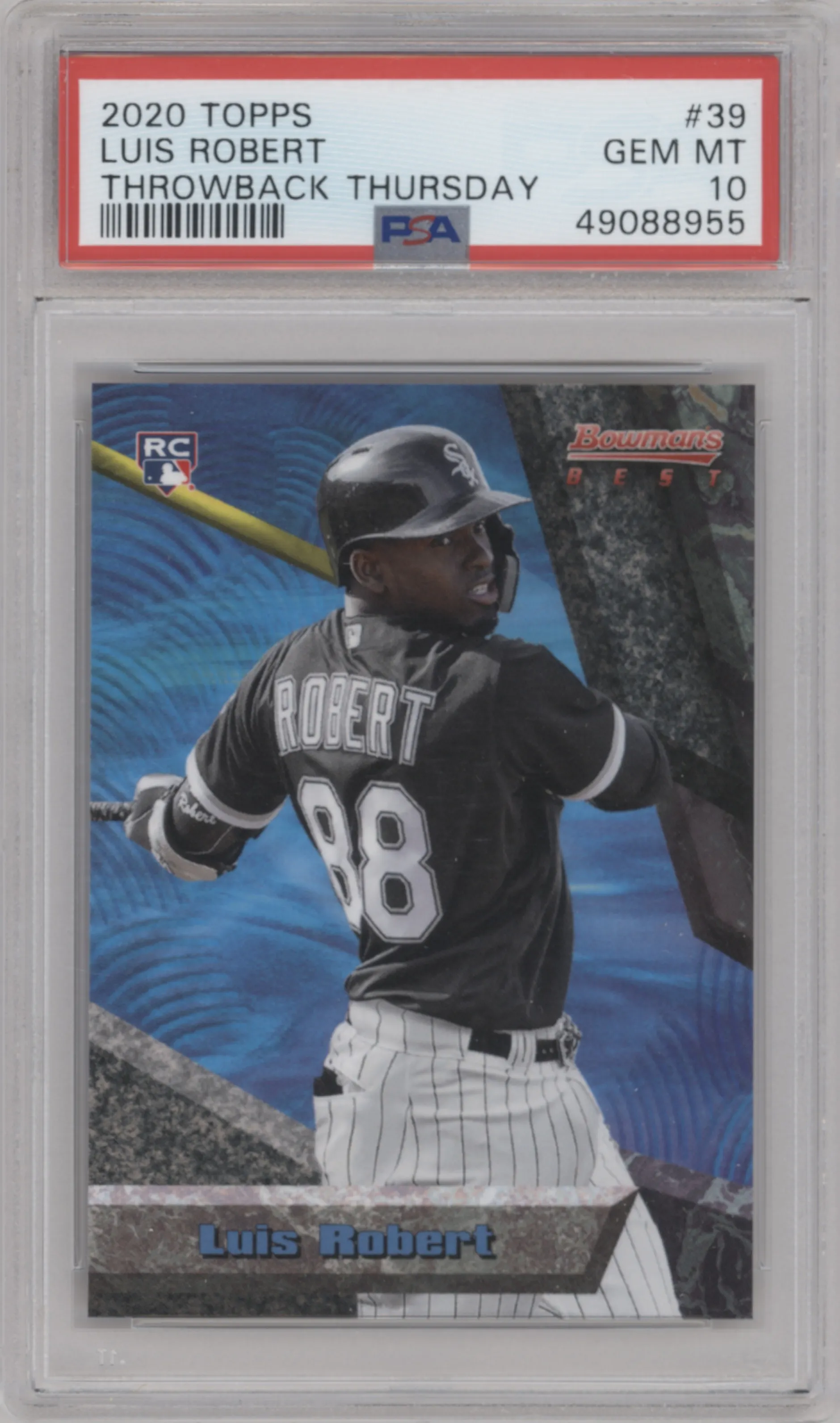 Luis Robert from the 2020 Topps Throwback Thursday  set graded by PSA and given an overall grade of 10.