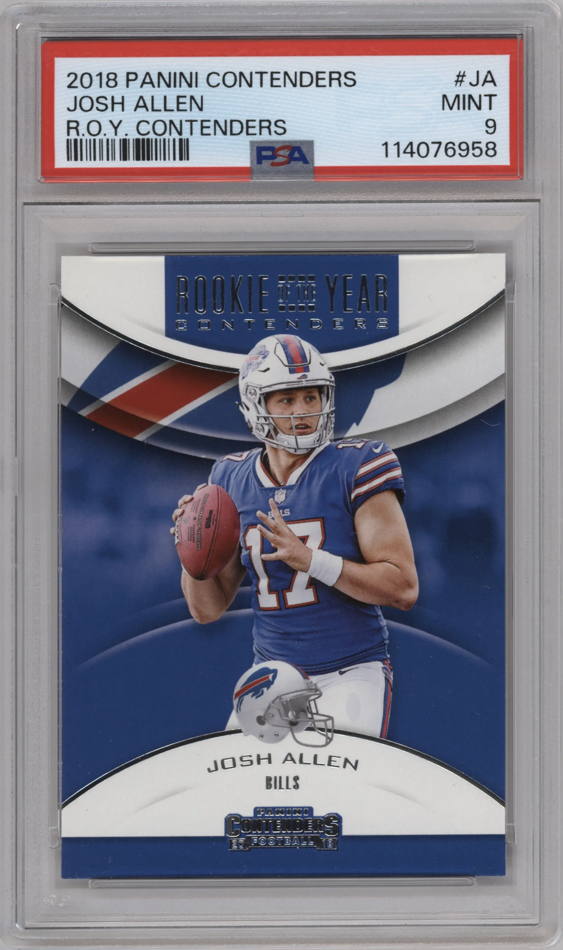 Josh Allen from the 2018 Panini Contenders set graded by PSA and given an overall grade of 9.