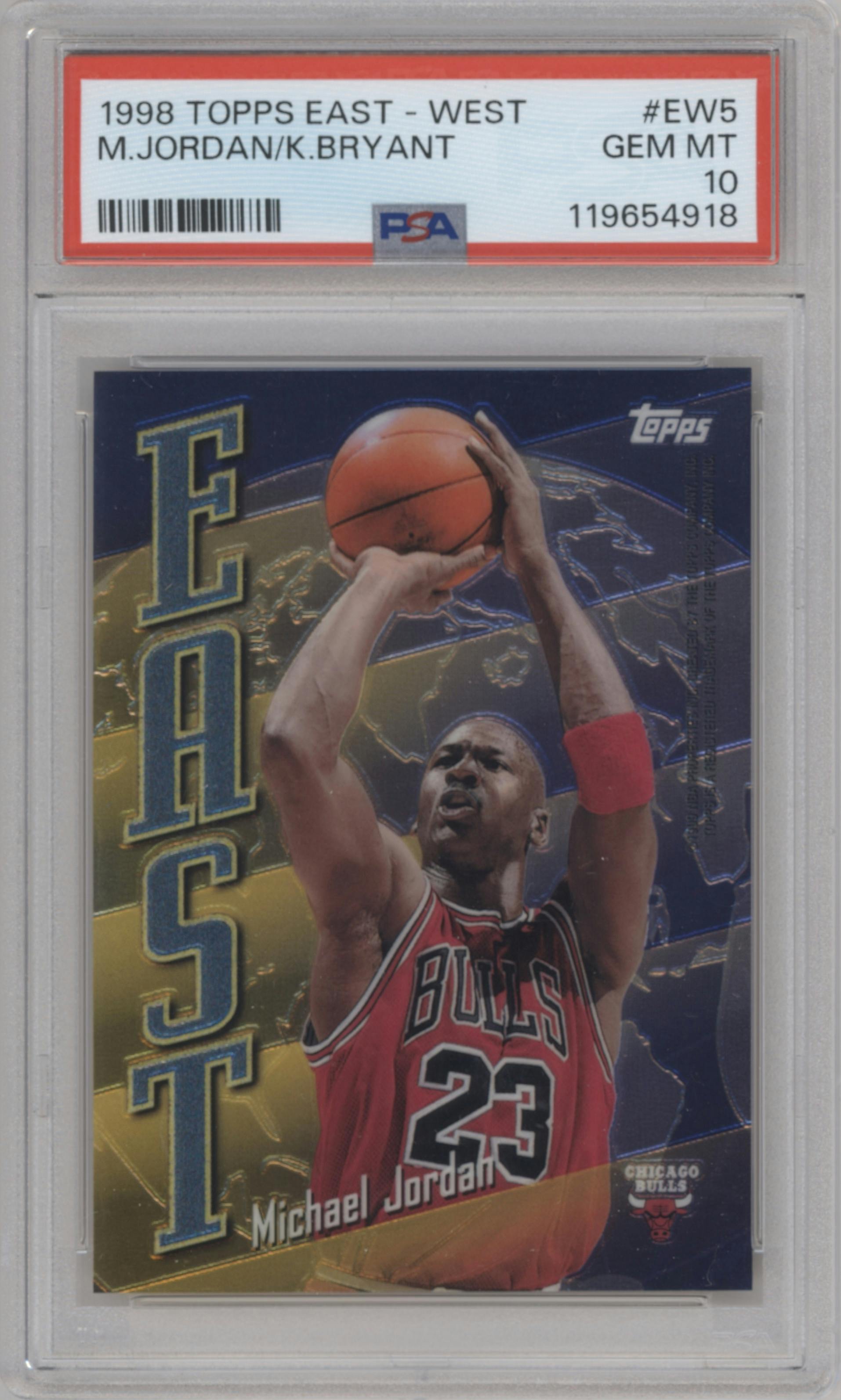Michael Jordan/Kobe Bryant from the 1998-99 Topps set graded by PSA and given an overall grade of 10.