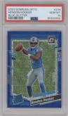 Hendon Hooker from the 2023 Donruss Optic set featuring a Blue Glitter parallel graded by PSA and given an overall grade of 10.