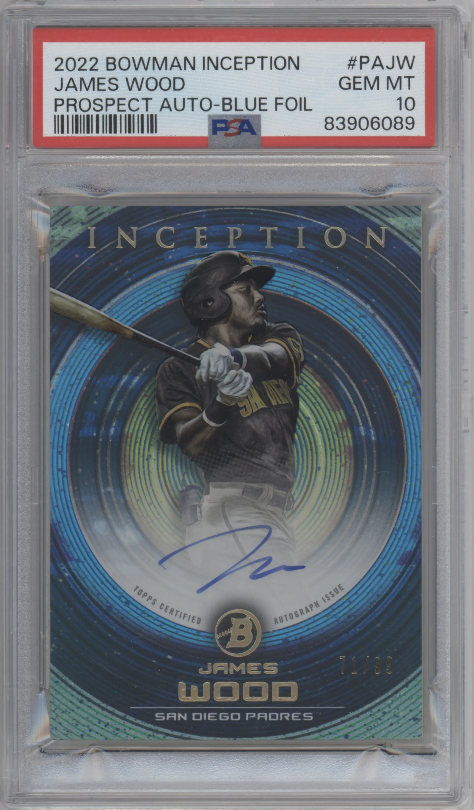 2022 Bowman Inception Pros.Auto James Wood Blue Foil #PA-JW PSA 10