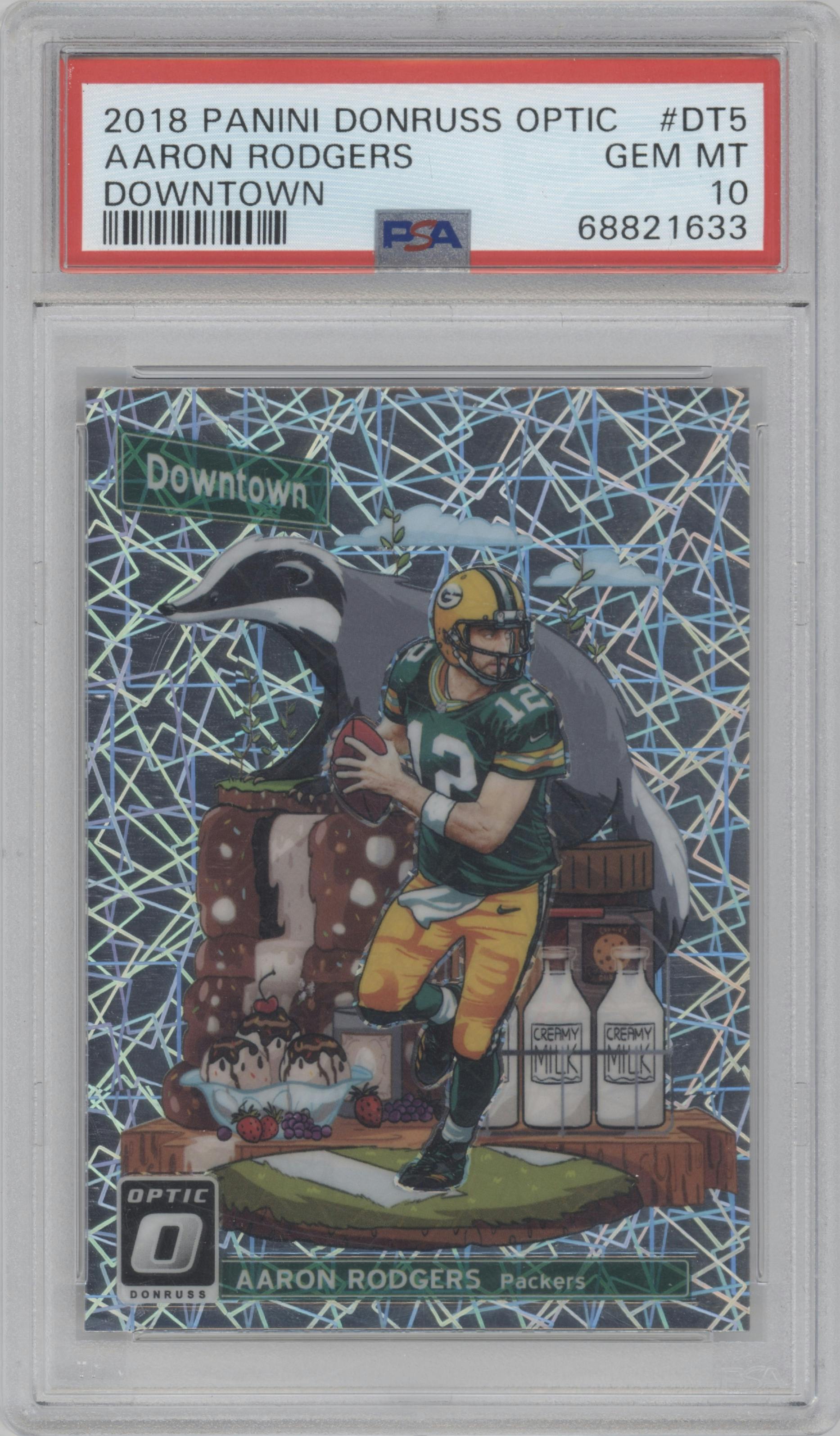 Aaron Rodgers from the 2018 Panini Donruss Optic set graded by PSA and given an overall grade of 10.