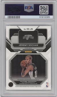 Jeremy Sochan from the 2022-23 Panini Prizm  set featuring a Silver Prizm parallel graded by PSA and given an overall grade of 9.