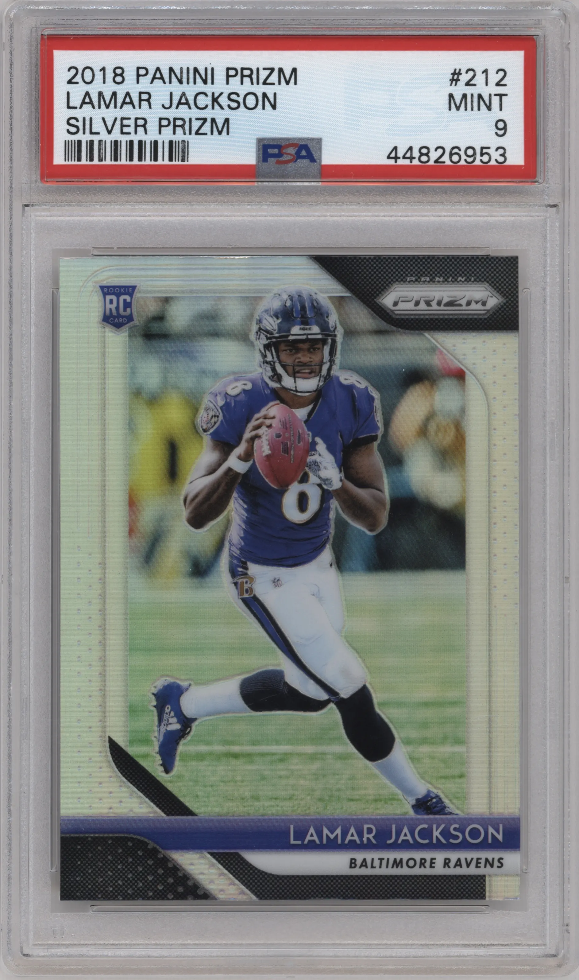 2018 Panini Prizm Lamar Jackson Silver Prizm #212 PSA 9
