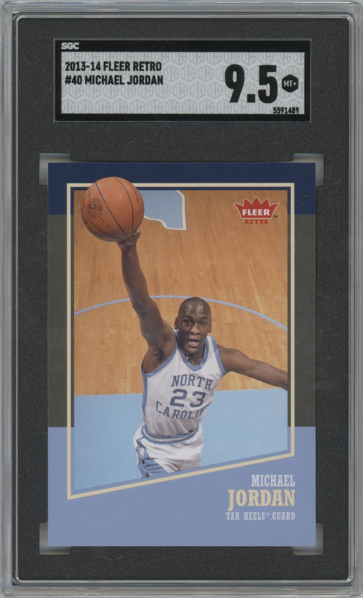 Michael Jordan from the 2013-14 Fleer Retro set graded by SGC and given an overall grade of 9.5.