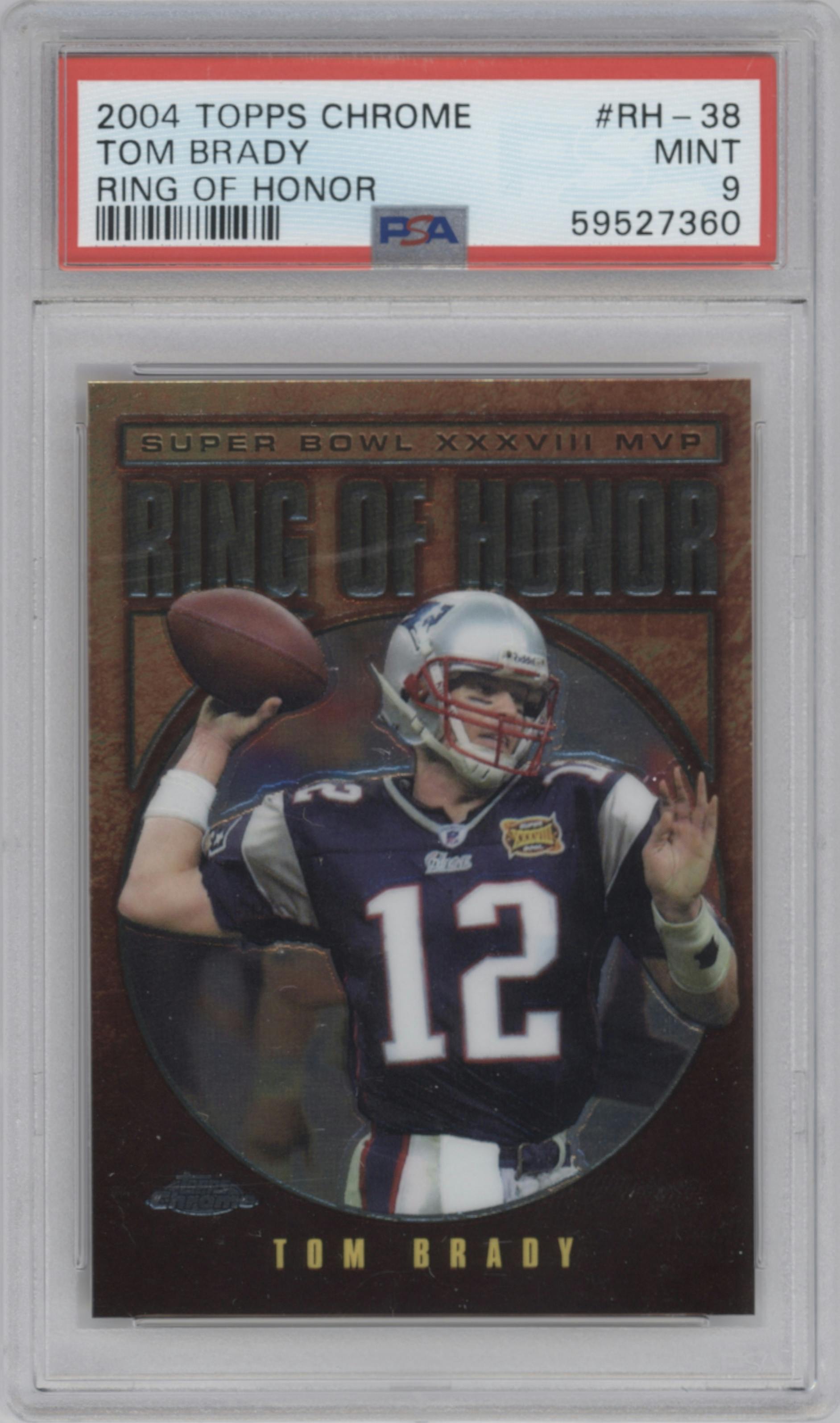 Tom Brady from the 2004 Topps Chrome set graded by PSA and given an overall grade of 9.