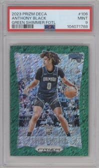 Anthony Black from the 2023-24 Panini Prizm Deca set featuring a FOTL Green Shimmer parallel graded by PSA and given an overall grade of 9.